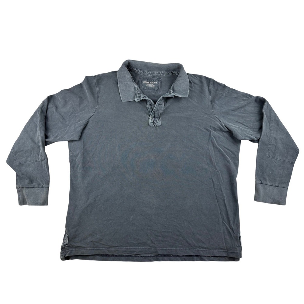 Eddie Bauer Polo Shirt Men XXXL‎ Tall Island Wash Blue Long Sleeve Cotton Pique